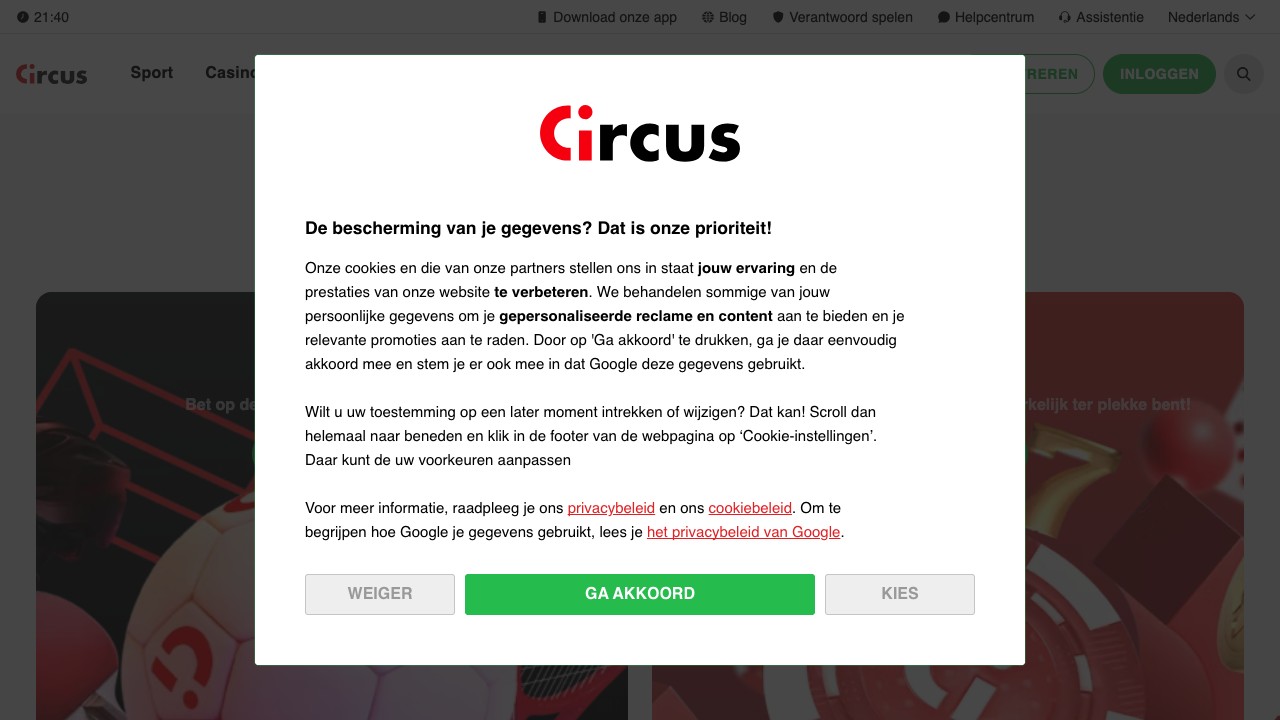 Circus Casino — homepage screenshot