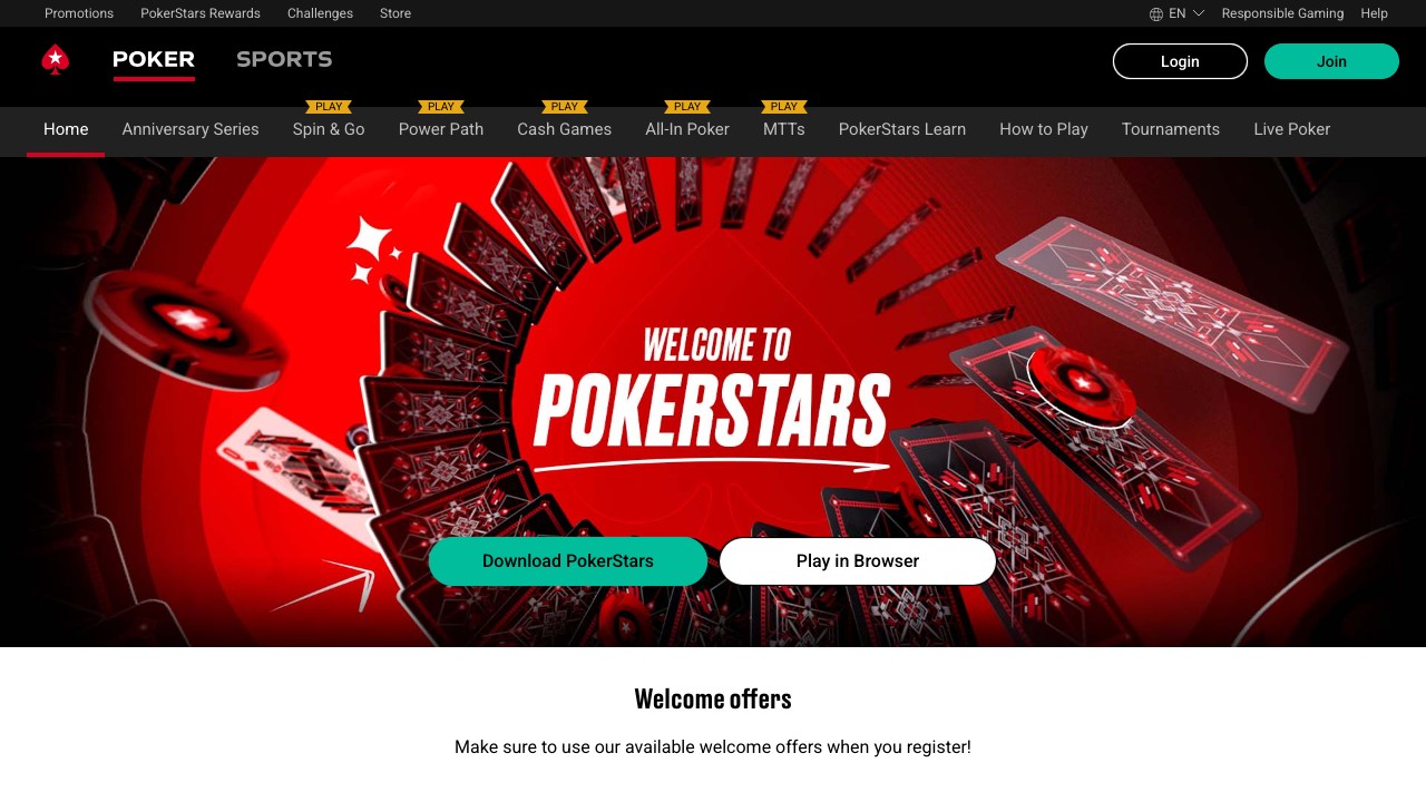 PokerStars — homepage screenshot